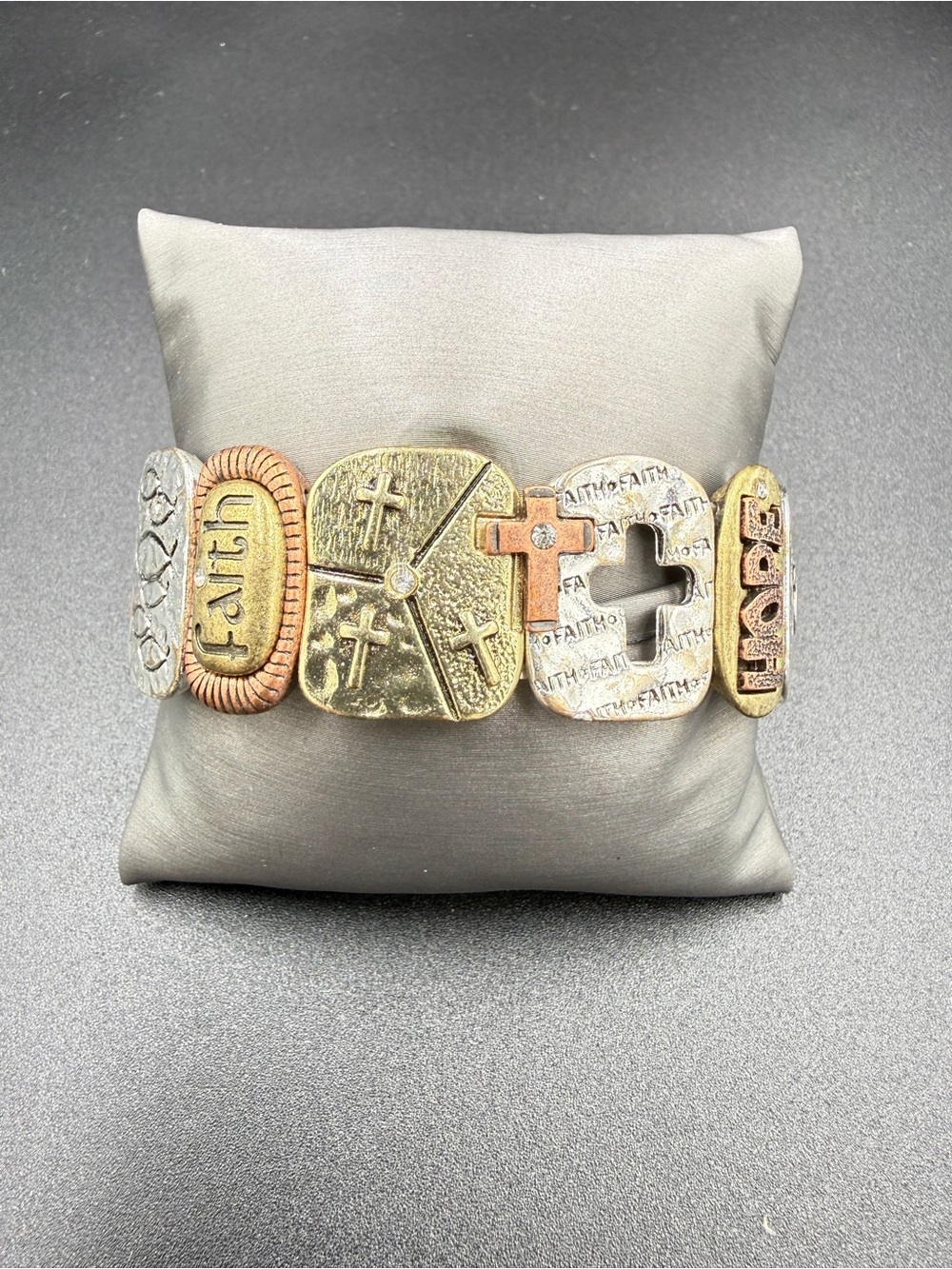 Mixed Metal Faith & Hope Decorative Bracelet - Gold, Silver, Rose Tones